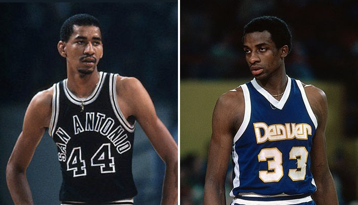 Les légendes NBA George Gervin, ancien joueur des San Antonio Spurs, et Davis Thompson, ancien joueur des Denver Nuggets