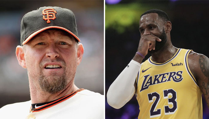 L’ancien joueur MLB des San Francisco Giants Aubrey Huff, et la star NBA des Los Angeles Lakers LeBron James