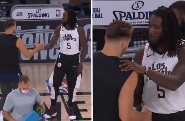 NBA - Montrezl Harrell vient voir Luka Doncic avant le match