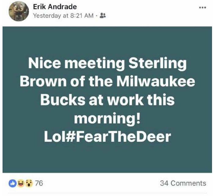 L'officier qui a arrêté Sterling Brown a ensuite posté un message de sa rencontre sur Facebook