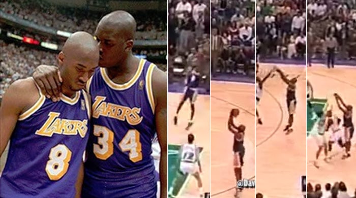 Shaq réconforte Kobe après ses célèbres airballs face au Jazz