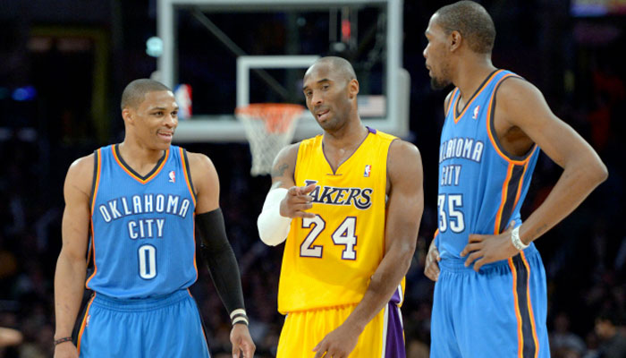 Kobe Bryant aux côtés de Russell Westbrook et Kevin Durant NBA