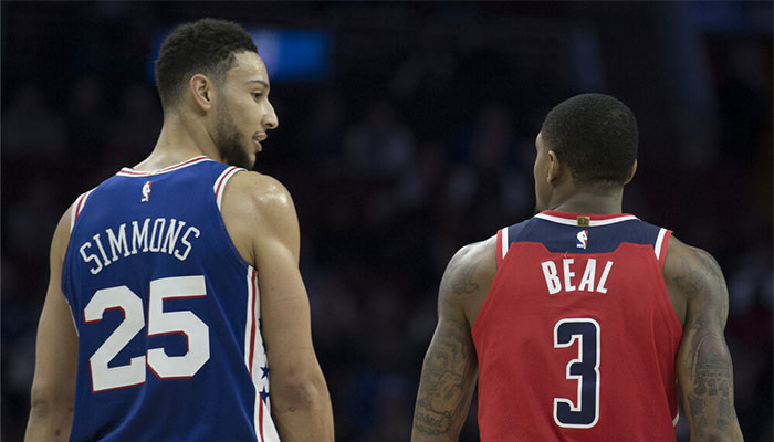 Les deux superstars NBA, Ben Simmons, meneur des Philadelphia 76ers, et Bradley Beal, arrière des Washington Wizards