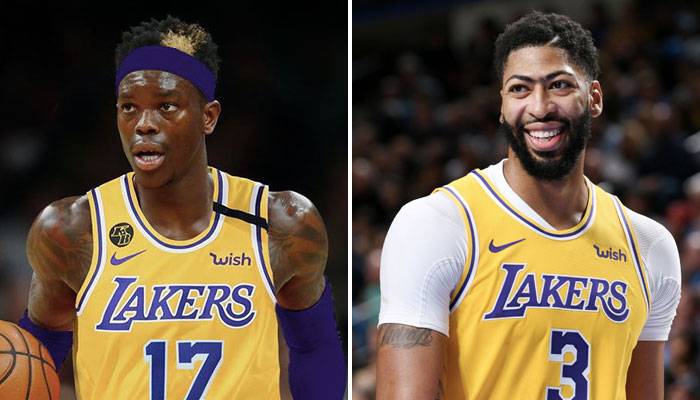 Les deux stars NBA Dennis Schröder (gauche- et Anthony Davis (droite) sous le maillot des Los Angeles Lakers