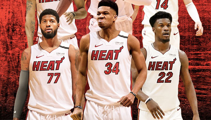 Les superstars NBA Paul George, Giannis Antetokounmpo et Jimmy Butler réunies sous le maillot du Miami Heat