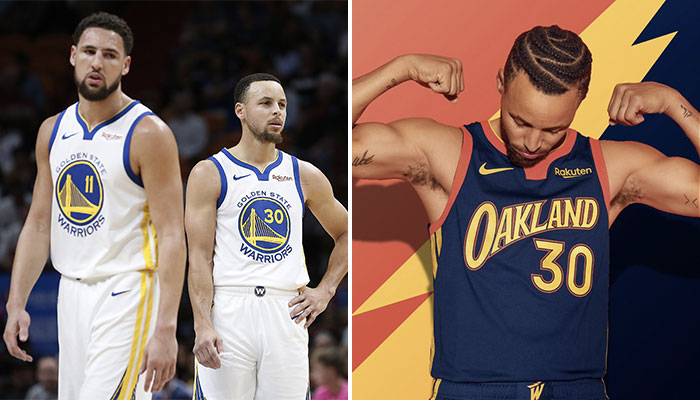 Les deux superstars NBA des Golden State Warriors, Klay Thompson et Stephen Curry, consternés devant l’accueil réservé au nouveau maillot de la franchise, rendant hommage à Oakland, par certains fans