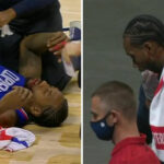 NBA – Kawhi Leonard en sang par terre après un méchant coup !