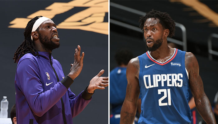 L’intérieur des Los Angeles Lakers, Montrezl Harrell, et le meneur des Los Angeles Clippers, Patrick Beverley, lors d’un match de pré-saison NBA