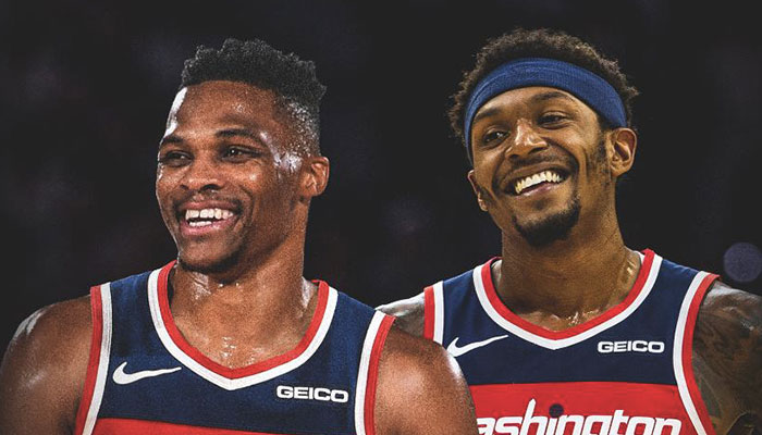 Les deux superstars des Washington Wizards, Russell Westbrook et Bradley Beal, tout sourire