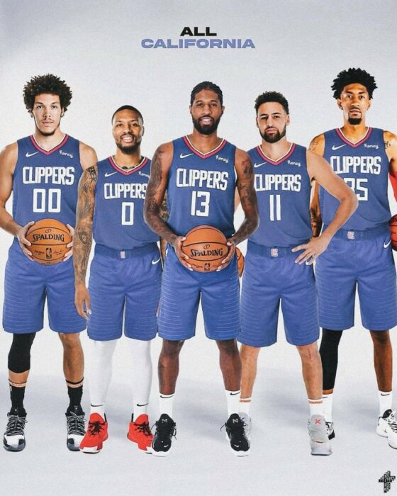 Aaron Gordon, Damian Lillard, Paul George, Klay Thompson et Christian Wood composent l’équipe des All-California Clippers