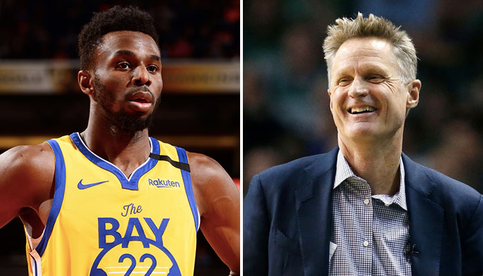 L’ailier des Golden State Warriors, Andrew Wiggins (gauche), a fait l’objet de moqueries sauvages de la part de son coach, Steve Kerr (droite)