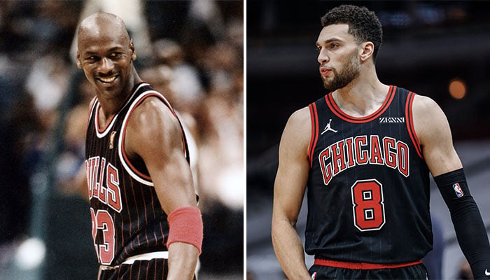 Avec son carton en 1ère mi-temps face aux Dallas Mavericks, l’arrière des Chicago Bulls, Zach LaVine (droite) a réalisé une performance jamais vue dans la franchise depuis un certain Michael Jordan