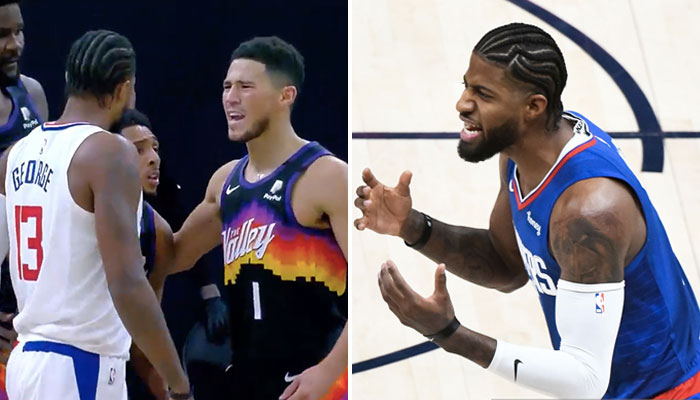 La superstar NBA des Los Angeles Clippers, Paul George, réagit à son accrochage avec l’arrière des Phoenix Suns, Devin Booker