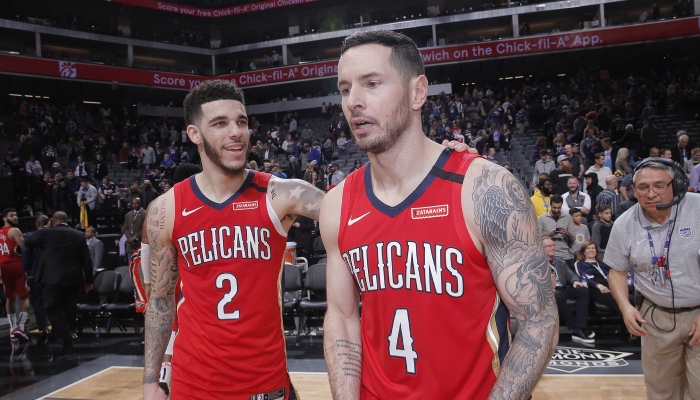 Les deux arrières NBA des New Orleans Pelicans, Lonzo Ball et JJ Redick