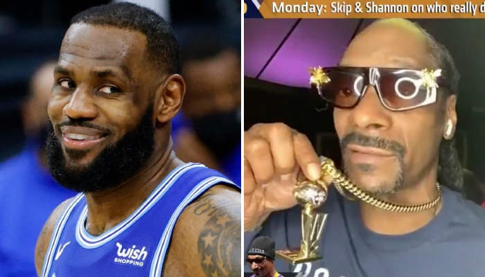 La superstar NBA des Los Angeles Lakers, LeBron James, s'amuse devant le tacle assassin envoyé par le célèbre fan de la franchise, Snoop Dogg, envers les Clippers