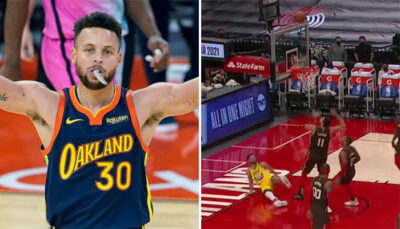 NBA – En déséquilibre, Steph Curry plante un layup venu d’ailleurs !