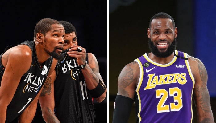 Les deux superstars NBA des Brooklyn Nets, Kevin Durant et Kyrie Irving, abattus suite à la défaite concédée face aux Los Angeles Lakers, pourtant privés de LeBron James