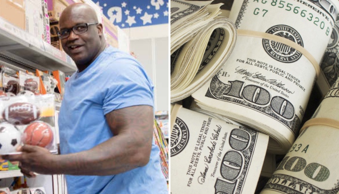 Shaquille O'Neal et une liasse de billets