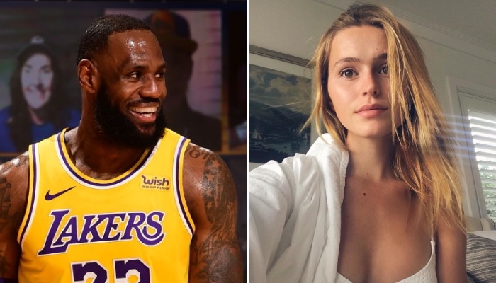 La superstar NBA des Los Angeles Lakers, LeBron James, tout sourire devant la réaction de la fille du propriétaire des Milwaukee Bucks, Mallory Edens, à la qualification de sa franchise pour les playoffs