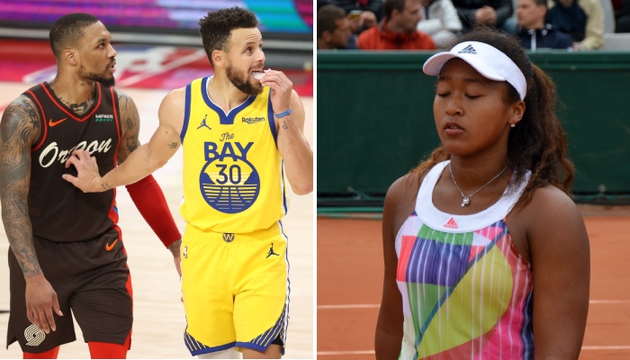 Les superstars NBA Damian Lillard et Stephen Curry, ici lors d'un match entre les Portland Trail Blazers et les Golden State Warriors, ont fermement réagi au scandale né suite au retrait de la tenniswoman Naomi Osaka du tournoi de Roland Garros