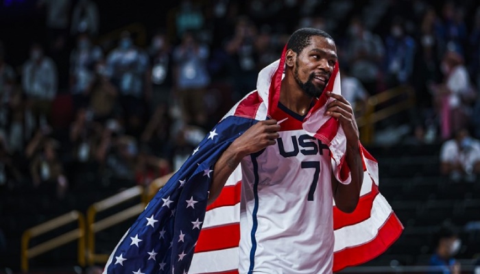 La superstar NBA des Brooklyn Nets, Kevin Durant, ici sous les couleurs de Team USA, vient d'être nommé MVP du tournoi olympique de Tokyo 2020