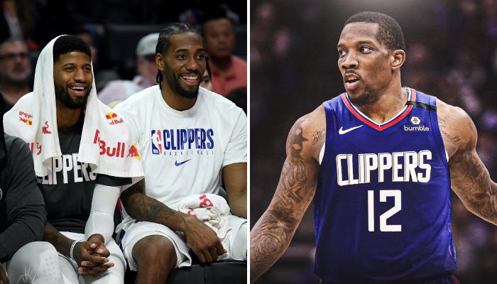 Les stars NBA des Los Angeles Clippers, Paul George et Kawhi Leonard, tout sourire en apprenant la masterclass réalisée par leur franchise dans le cadre du transfert d'Eric Bledsoe sur place