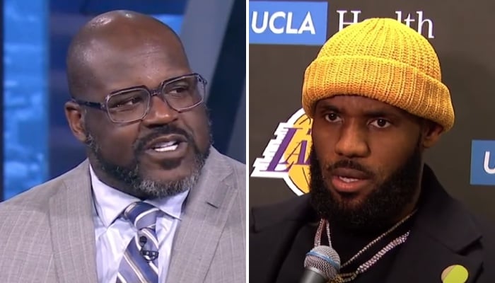 Les légendes NBA Shaquille O'Neal (gauche) et LeBron James (droite)