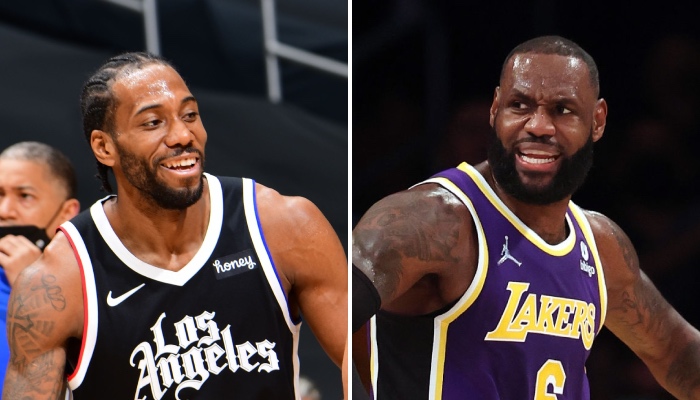 La superstar NBA des Los Angeles Clippers, Kawhi Leonard, tout sourire au moment de lire les paroles d'un ancien coéquipier, qui considère que la Cité des Anges est désormais acquis à la cause de la franchise, pour la plus grande détresse de LeBron James et des Lakers