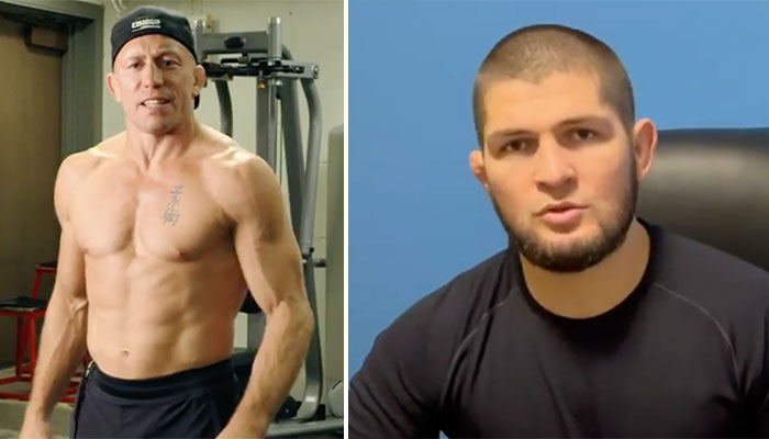 Les légendes de l'UFC Georges St-Pierre (gauche) et Khabib Nurmagomedov (droite)