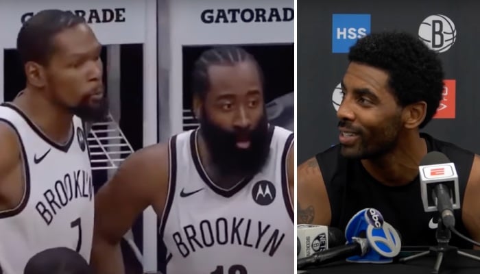 Les anciennes superstars NBA des Brooklyn Nets, Kevin Durant (gauche), James Harden (centre) et Kyrie Irving (droite)