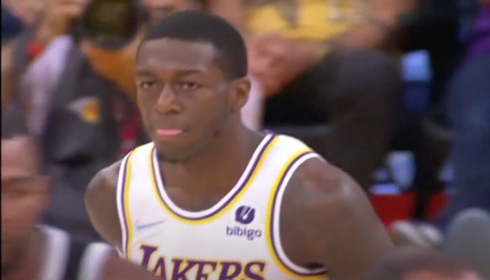 L'arrière NBA des Los Angeles Lakers, Kendrick Nunn, lors d'un match face aux Brooklyn Nets