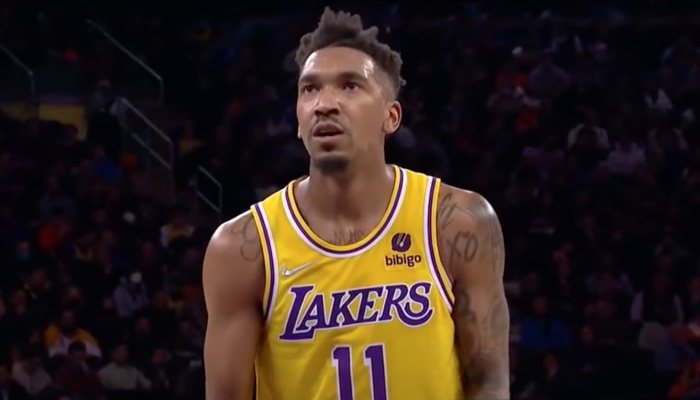 L'arrière NBA des Los Angeles Lakers, Malik Monk, lors d'un match face aux New York Knicks