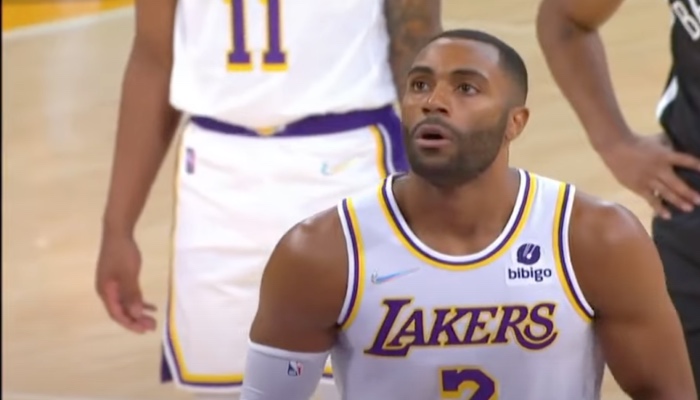 L'ailier NBA des Los Angeles Lakers, Wayne Ellington, lors d'un match face aux Brooklyn Nets