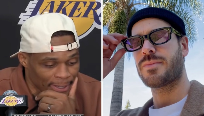 Matt Pokora et Russell Westbrook après la défaite des Lakers