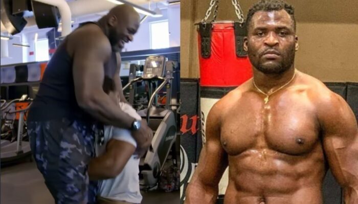 Shaquille O'Neal se fait soulever par Francis Ngannou