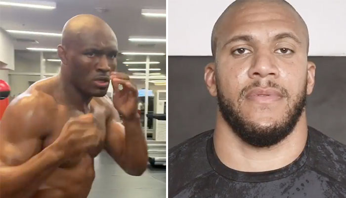 Le combattant UFC nigérian Kamaru Usman (gauche) et son homologue français Ciryl Gane (droite)