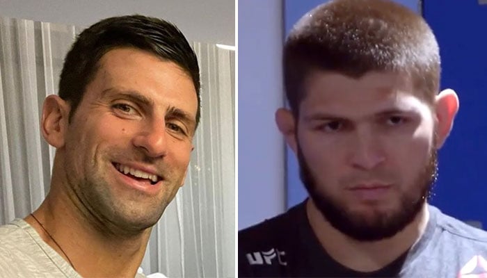 Le tennisman serbe Novak Djokovic (gauche) et l'ancien champion UFC Khabib Nurmagomedov (droite)