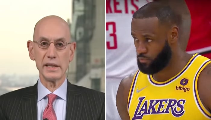 Le commissioner de la NBA, Adam Silver (gauche), et la superstar des Los Angeles Lakers, LeBron James (droite)