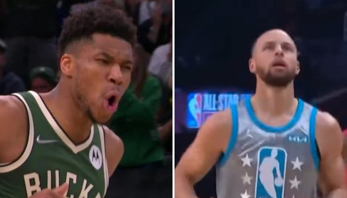 Les superstars NBA Giannis Antetokounmpo (gauche) et Stephen Curry (droite)