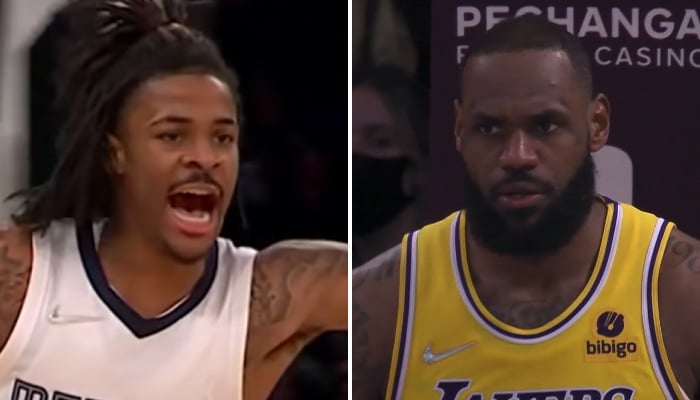 La star NBA des Memphis Grizzlies, Ja Morant (gauche), et celle des Los Angeles Lakers, LeBron James (droite)