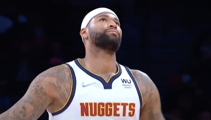 Le pivot NBA DeMarcus Cousins, ici sous les couleurs des Denver Nuggets, a fait l'objet d'une grosse cour de la part d'une franchise après être fraichement devenu agent libre