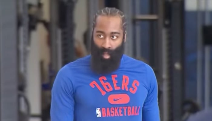 Philadelphia 76ers star guard James Harden during his first practice with his new franchise