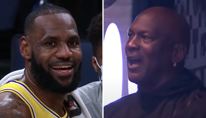 La superstar des Los Angeles Lakers, LeBron James (gauche) et la légende NBA Michael Jordan (droite)