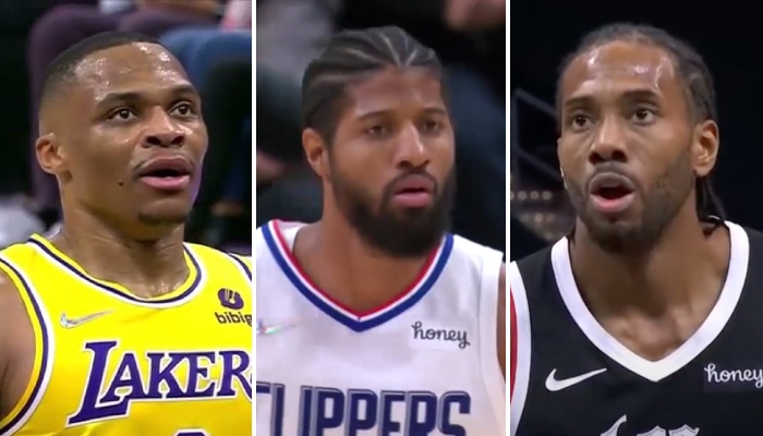 La superstar NBA des Los Angeles Clippers, Paul George, a dû trancher entre son ancien coéquipier au Thunder d'Oklahoma City, Russell Westbrook, ici sous les couleurs des Los Angeles Lakers, et son actuel partenaire, Kawhi Leonard