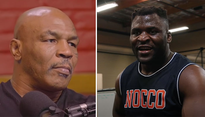 Les combattants stars Mike Tyson (gauche) et Francis Ngannou (droite)