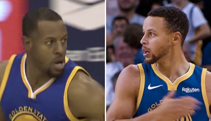 Les anciens coéquipiers NBA Andre Iguodala (gauche) et Stephen Curry (droite)