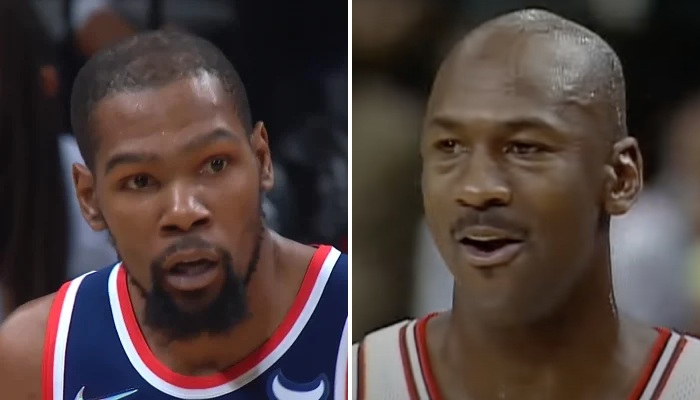 Les légendes NBA Kevin Durant (gauche) et Michael Jordan (droite)