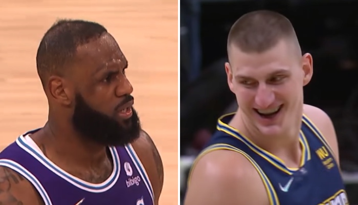 La star NBA des Los Angeles Lakers, LeBron James (gauche), et celle des Denver Nuggets, Nikola Jokic (droite)