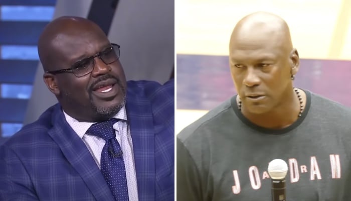 Les légendes NBA Shaquille O'Neal (gauche) et Michael Jordan (droite)