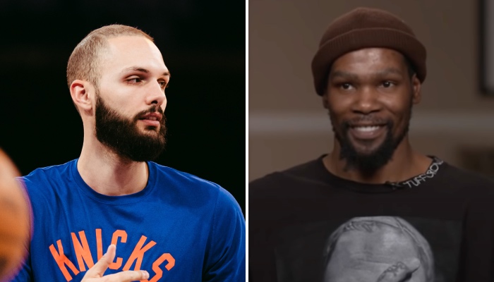 Les joueurs NBA Evan Fournier (gauche) et Kevin Durant (droite)